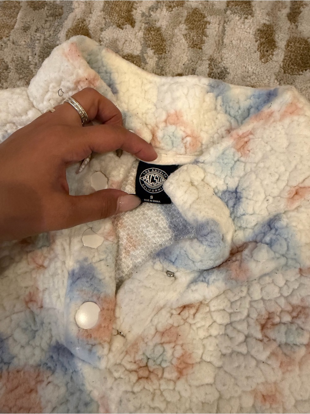 PacSun Floral Sherpa Pullover - Cream with Blue & Peach - Picture 3 of 4